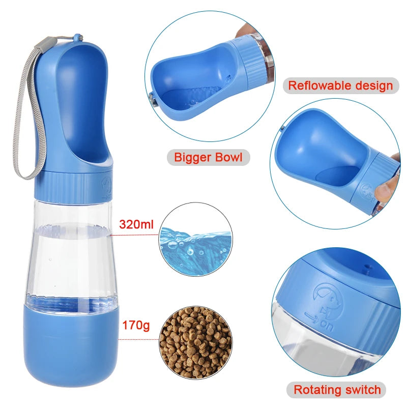 Gourde 2 en 1 pour chien – eau et croquettes, anti-fuite