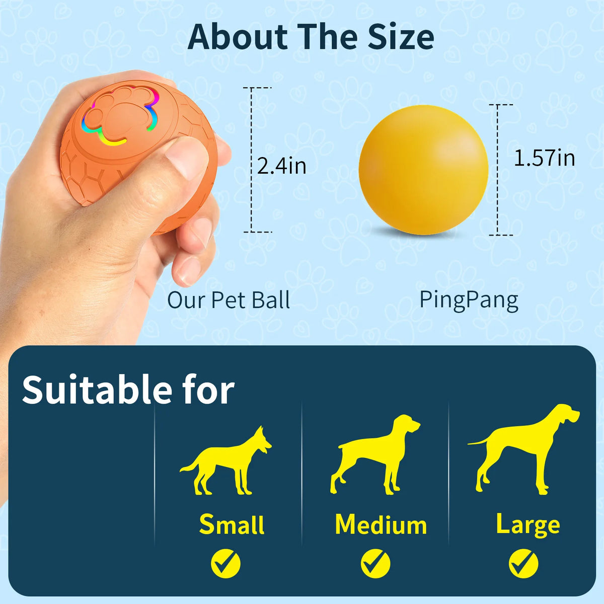 Balle rebondissante lumineuse pour chien – LED, étanche, rechargeable